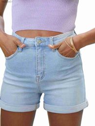 2023 Summer New High Stretch Mid Waist Denim Shorts For Women Fashion Rolled Sexy Skinny Jeans Shorts S2XL Drop Shipping L230621