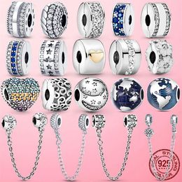 925 Sterling Silver CZ pave Clip Charm Daisy Beads Stopper fit Pandora Bracelet 925 Silver Jewellery Clip319H