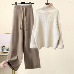 Women's Two Piece Pants Sweater Suit Comfortable Pullover Trousers Wide Leg Fashion Accessories Winter Autumn Ladies