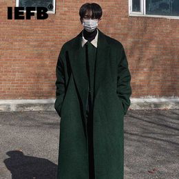Men's Wool Blends IEFB Long Woollen Coat Men Autumn Winter Korean Fashion Loose Thick Trench 2023 Solid Colour Over Knee Jacket 9A6518 HKD230718