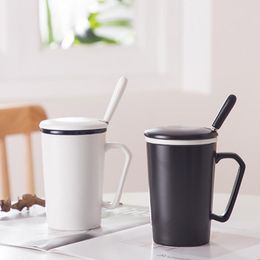 Mugs Ceramic Espresso Coffee Home Porcelain Tableware Large Travel Tea Mug Milk Latte Water Cup With Lid 390ml