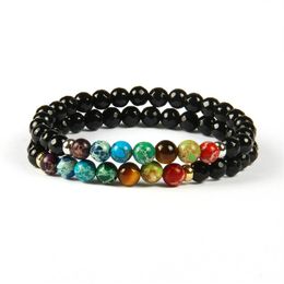 New Design 7 Chakra Healing Stone Yoga Meditation Bracelet 6mm Faceted Black Onyx Stone With Imperial Sea Sediment Bracelets For G247r