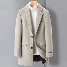 Men's Wool Blends Mens Tweed Autumn Winter Long Thick Warm Jacket Trend Versatile Casual Lattice Wool Blend Luxury Coat Abrigo Largo Hombre HKD230718