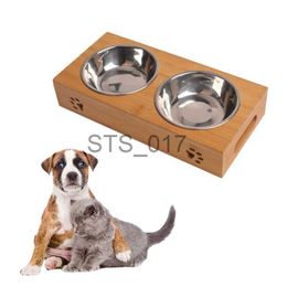 Dog Bowls Feeders Other Pet Supplies Cat Dog Pet Stainless Steel/Ceramic Feeding And Drinking Bowls Combination With Bamboo Frame For Dogs Cats x0715