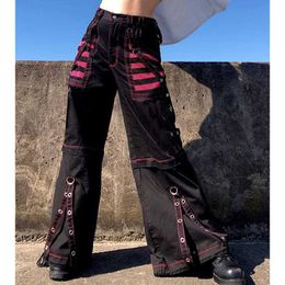 Women's Capris E-girl Gothic Grunge Cargo Pants Bandage Women Vintage Dark Academia Baggy Trousers Sweatpants Punk Hip Hop Streetwear 230717