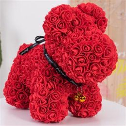 Artificial Rose Flower PE Rose Dog Cute Cartoon Dog Flower Girlgriend Present Wedding Party Decoration Valentine's Day Gift224Q