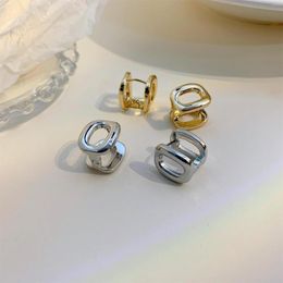 Hoop Earrings Ladies Fashion Double Sided Oval Metal Ring Design Temperament Earring Party Simple Gold/Silver Buckle Stud Jewellery