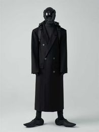 Men's Wool Blends Autumn Winter Long Loose Luxury Warm Soft Black Woollen Trench Coat Men Double Breasted Cool European Overcoat 2023 HKD230718