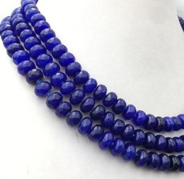 Chains Huge 5x8mm NATURAL Blue Sapphire FACETED BEADS NECKLACE 3 Row 17-19''