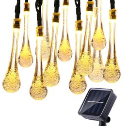 Garden Decorations 6M 30LED Solar Droplet Bulb String Lights Outdoor Waterproof Christmas Garland Light Lawn Courtyard Lamp Decoration 230717