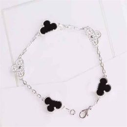 V gold material Luxurious quality five bracelet with diamond and black agate no change and no fade for women wedding Jewellery gift 3255