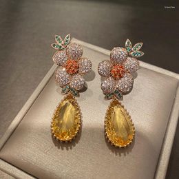 Dangle Earrings High Quality Yellow Big Crystal For Women Tassel Modern Geometric Fashion Luxury Designer Friends Gift Flower Jewellery