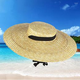 Wide Brim Hats Straw Hat For Women Long Ribbon Ladies Beach Summer Sun Visor Cap