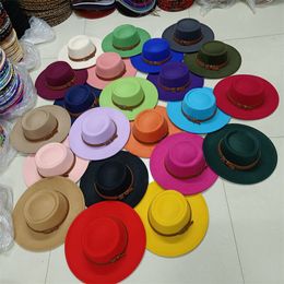 Wide Brim Hats Bucket Hats Winter Fedora Bump Flat Top 27 Colours Fedora Men Women Panama Top Hat Fedora with Leather Chain Big Brim Church Hat 230717