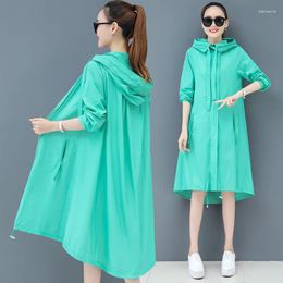 Women's Trench Coats 2023 Summer UV Protection Windbreak Sun Clothing Thin Jacket Hooded Casual Coat Female Outerwear A413