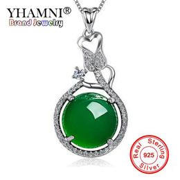 YHAMNI Fashion Real 925 Sterling Silver Jewelry Natural Gem Crystal Malay Green Pendants Necklaces Charms Jewelry Gift D360225a