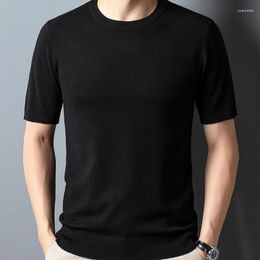 Men's Sweaters 9-Color Knit Half Sleeve T-Shirt Business Casual Fashion All-match Short Sleeves Knitwear Male Summer Solid Colour Pullover