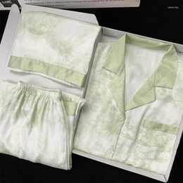 Women's Sleepwear Ice Silk Pyjamas Women Summer Season Thin Advanced Sense Simulation Home Clothes Sweet Three Sets