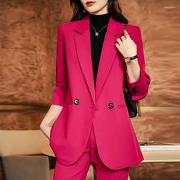 Women's Two Piece Pants Rose Red Suit Jacket Female Socialite Temperament Style Business Internet Celebrity Fried Street Formal