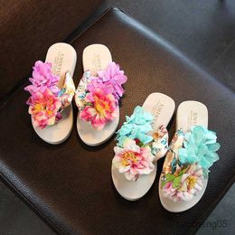 Slipper Childrens slippers girls summer wear cute flowers beach shoes parent-child sandals and slippers non-slip womens flip flop R230718