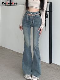 Women s Jeans Cotvotee High Waisted for Women Fashion Vintage Streetwear Slim Flare Pants Mom Full Length Denim Y2k 230718