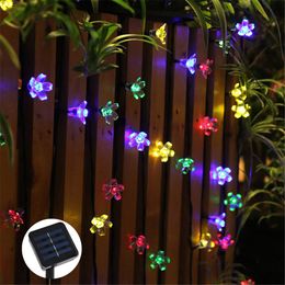 Garden Decorations Solar Flower String Light Outdoor Waterproof Cherry Blossoms LED Fairy Lamp for Christmas Tree Patio Fence Yard Spring 230717