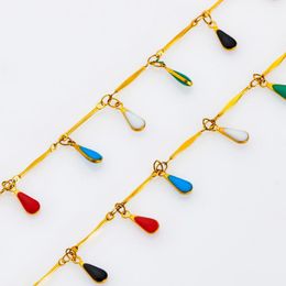 Charm Bracelets 10.5mm Width Gold Color Stainless Stain Chain Women Waist Decoration Colorful Water Droplet Retro Style Gift