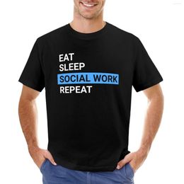 Men's Polos Eat Sleep Social Work Repeat T-Shirt Cute Tops Korean Fashion Boys White T Shirts Mens