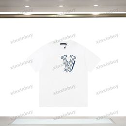 xinxinbuy Men designer Tee t shirt 23ss Paris plaid letter print short sleeve cotton women black Grey XS-2XL