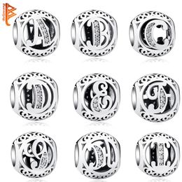 Authentic 925 Sterling Silver Crystal Alphabet A-Z Letter Charms Beads Fit Original Pandora Bracelet Necklace DIY Jewelry Making Q284F