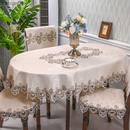 Oval Table Cloth Satin Embroidered Fold Tea Table Europe Dining Table Cover Tablecloth Table Lace Art Dust Cover Chair Cover L230626