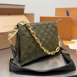 Mirror quality designer bags genuine leather coussin shoulder bags crossbody emed flower leather black women purse card holder clutch Messenger gold chain strap