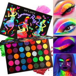 Eye Shadow DE'LANCI Colourful Eyeshadow Palette Neon Glow in Dark Bright 35 Colour High Pigmented Eye Shadow Pallet Matte Shimmer Glitter Eye 230717