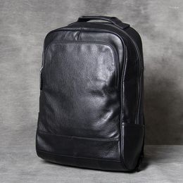 Backpack Casual High Quality Genuine Leather Men's Women's Black Simple Real Cowhide Travel Laptop Bagpack Luxury Daily Bookbag