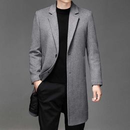 Men's Wool Blends Autumn Winter Mens Wool Coats Mid Long Trench Men Solid Smart Casual Wool Blends Outerwear Turn Down Collar Windbreaker Man HKD230718