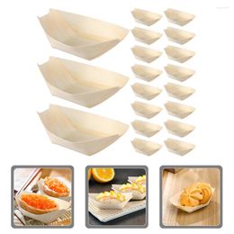 Dinnerware Sets 200 Pcs Disposable Wooden Boat Bamboo Plates Sushi Serving Tray Dessert Containers Utensils