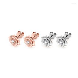 Stud Earrings Women Vintage Rose Flower Moissanite D Color 3mm Simple Diamond 925 Sterling Silver Fine Jewelry Gift