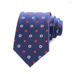 Bow Ties 8CM Mens Necktie Polyester Blue W/ Flowers For Man Shirt Jacquard Wedding Cravat Business Party Accessories