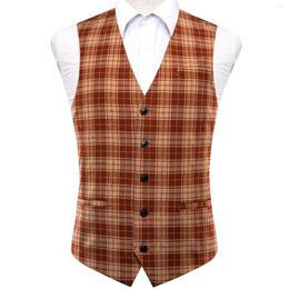 Men's Vests Hi-Tie Orange Multi Viscose Mens Vest Jacquard Check Waistcoat Sleeveless Jacket For Male Wedding Business Daily Oversized Gift