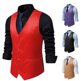 Men's Vests LUCLESAM Solid Colour Wedding Dress Vest Single Breasted Slim Fit British Casual Stage Costume Clothing For Man