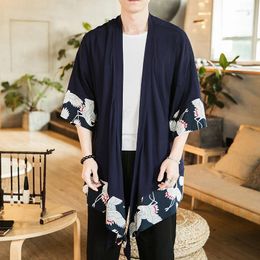 Ethnic Clothing Chinese Style Men Large Size Kimono Cardigan Japanese Linen Haori Yukata Robe Summer Casual Shirt Asian Clothes Tops TZ2011