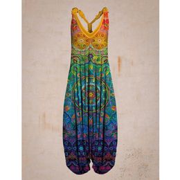 Women's Jumpsuits Rompers Harem Romper Jumpsuits Overalls Women Plus Size 5XL Abstract Print Casul Loose Oversized Suspender Backless Jumpsuit 230717