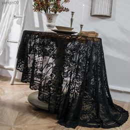 Vintage Lace Crochet round black lace tablecloth for Weddings, Christmas Parties, Tea Parties - Black and White Home Decor (L230626)