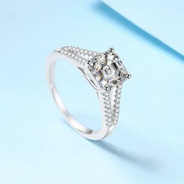 Cluster Rings Asscher Cut 2 Moissanite Ring 925 Sterling Silver Electroplating Pt950 Platinum Wedding For Women