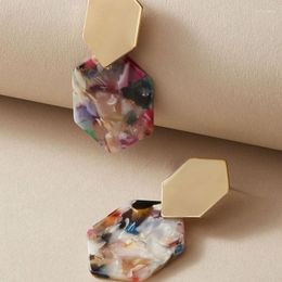 Dangle Earrings Colourful Acrylic Drop For Women Charms Gold Alloy Metal Resin Geometry Party Jewellery Gift Wholesale 13321