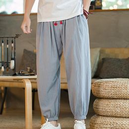 Men's Pants Japanese Loose Cotton Linen Male Summer Breathable Solid Color Trousers Fitness Streetwear M-5XL