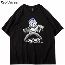 Men's T-Shirts Hip Hop T Shirt Oversized Funny Drunk Baby Angel Graphic T-Shirt Streetwear Men Summer Tshirt Loose Tops Tees Unisex Black 230717