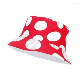 Berets Creative Fun Red White Mushroom Print Pattern Double Sided Bucket Hat Women Leisure Cotton Reversable Sun