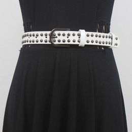 Belts Luxury Genuine Leather For Women White Black Cowhide Punk Rivet Studded Waist Belt Strap 2023 Designer Ceinture Pour Robe