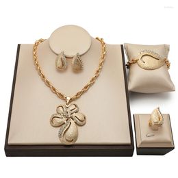 Necklace Earrings Set Moroccan Arabic Jewellery Woman Quality Wedding Dubai 18K Gold Plated Bracelet Ring Jewellry